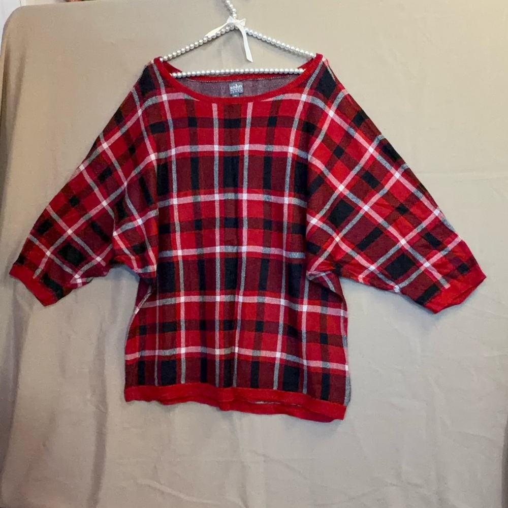 New York & Company Red and Black Plaid Sweater